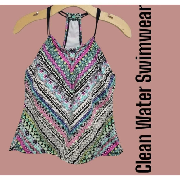 Clean Water Women’s Multicolor Mixed Print Tankini Swim Top Small Built-In Bra - Picture 7 of 7